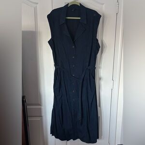 Banana Republic Navy Sleeveless Button-Front Midi Dress with Tie